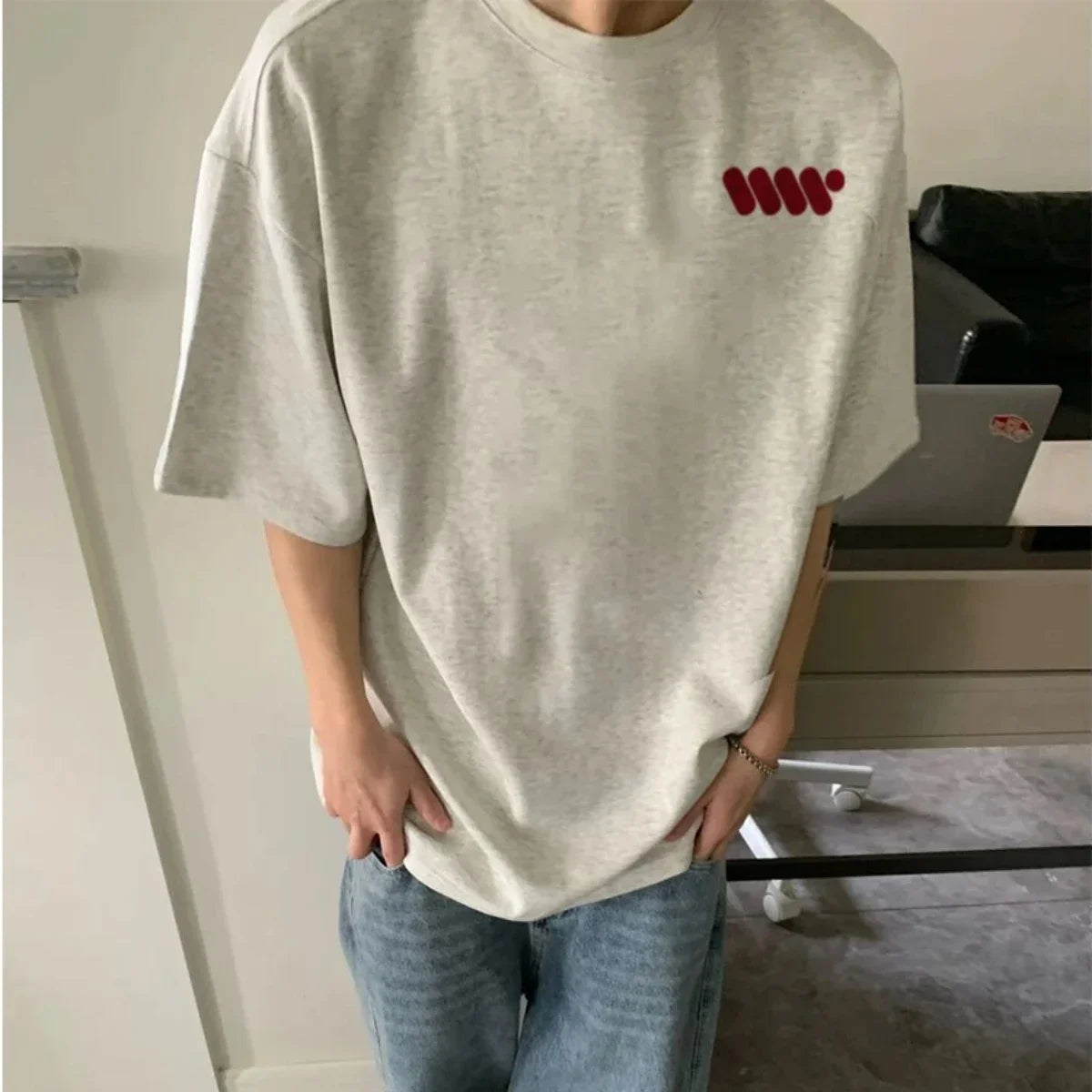 Korean style trendy brand street printed T shirt ins summer y2k simple personality hip-hop white gray sports half sleeved top Street King Limited