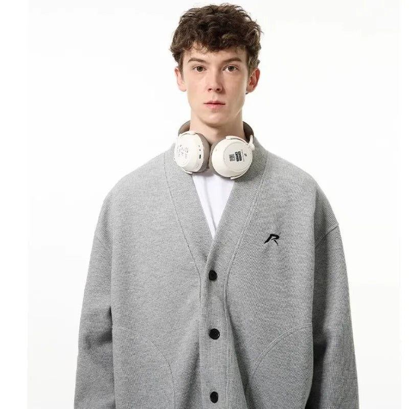American V-neck Mens Cardigan Spring New Embroidered Casual Loose Couple Knitted Coats Single Breasted Solid Sweater Jackets Street King Limited