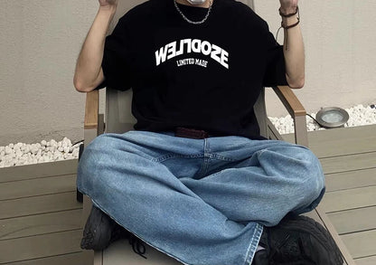 Summer Korean Letter Simple Printed Short-sleeved T-shirt Loose Ins Trend Men's Retro Street Hip-hop Half-sleeved Tops Street King Limited
