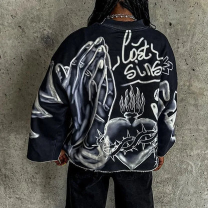 New American retro top street hip-hop oversized printed long sleeve men Y2k Harajuku fashion casual loose couple sweatshirt Street King Limited