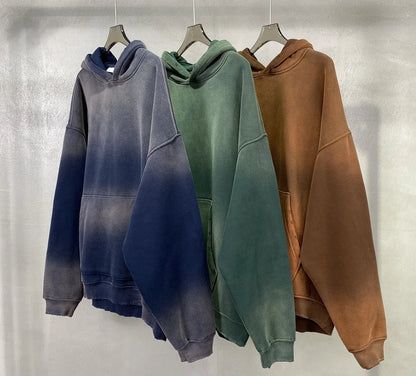 Autumn and Winter Washing Spray Dyeing Baggy Hoodies Distressed Hip Hop Gradient Men's and Women's Oversize Hooded Sweatshirts Street King Limited