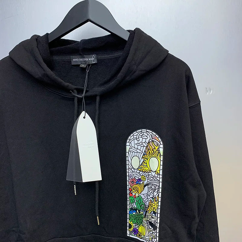 Black WHO DECIDES WAR Hoodies Chaopai Vintage Heavyweight Men Woman Oversized Casual High Street Pullover Hoodies Street King Limited