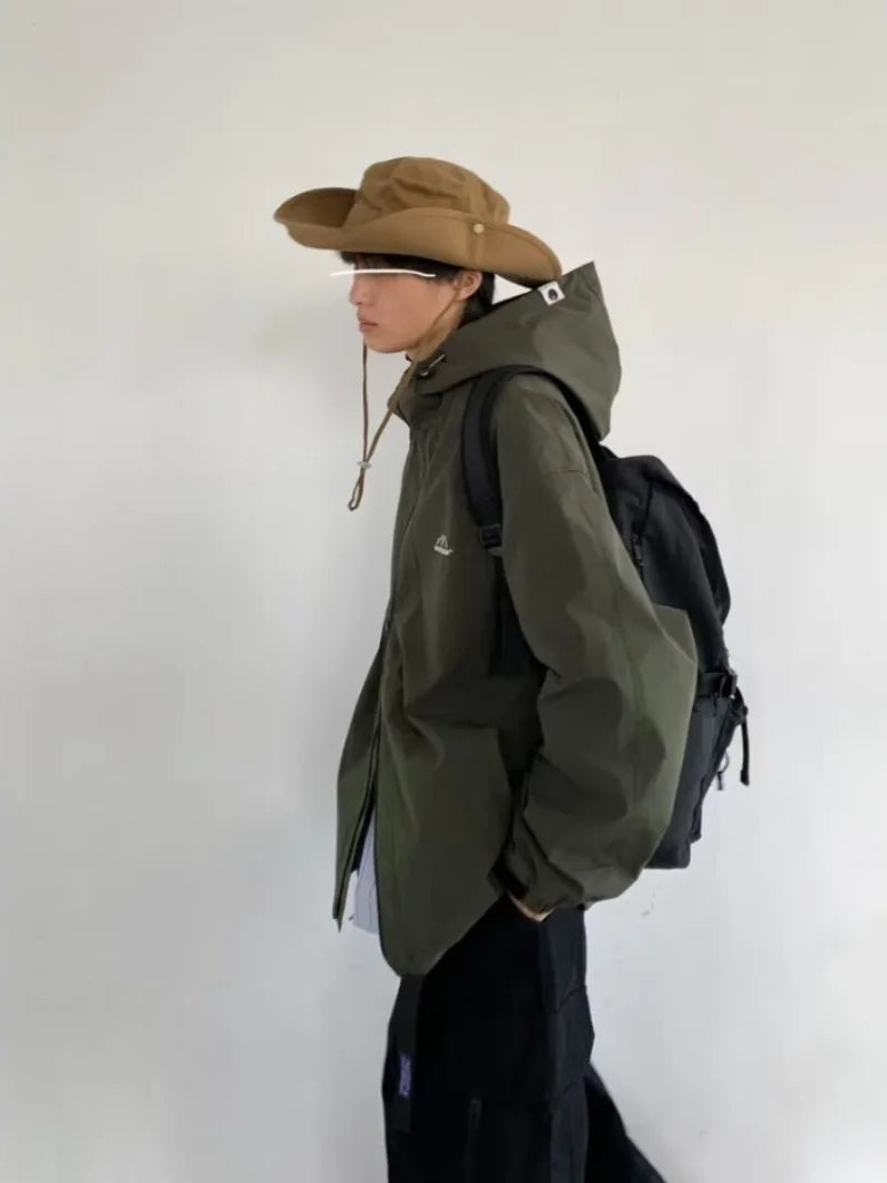 outdoor sports charging jacket mens 2024 spring japanese casual waterproof hooded trench coat multi pocket hiking windbreaker unique default style 2432