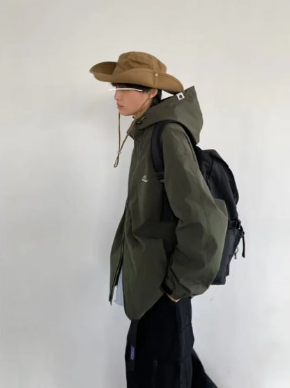 outdoor sports charging jacket mens 2024 spring japanese casual waterproof hooded trench coat multi pocket hiking windbreaker unique default style 2432