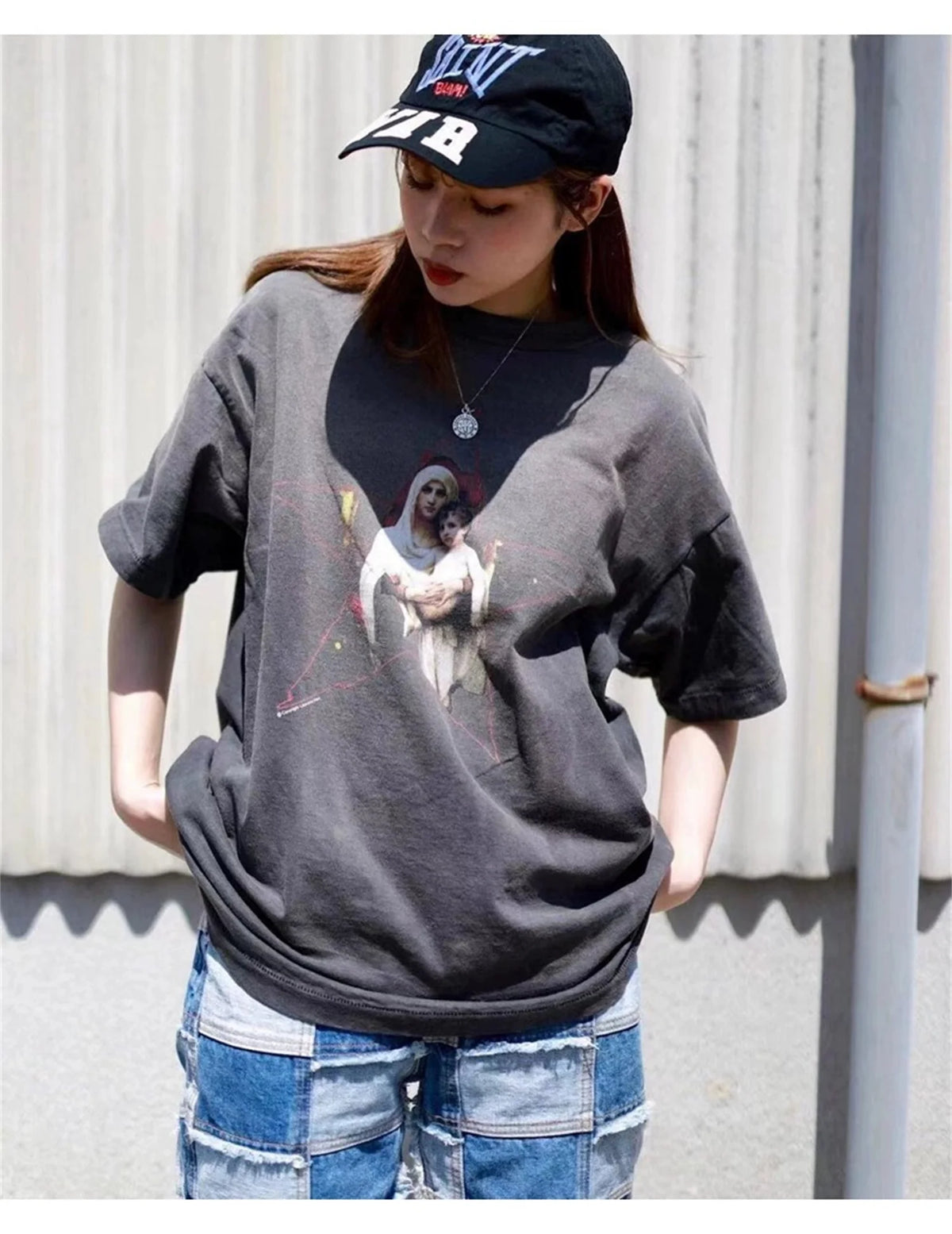 90s Summer Vintage Style Pentagram printed washed vintage Retro Quality short sleeved T-shirt Tops For Men Street King Limited