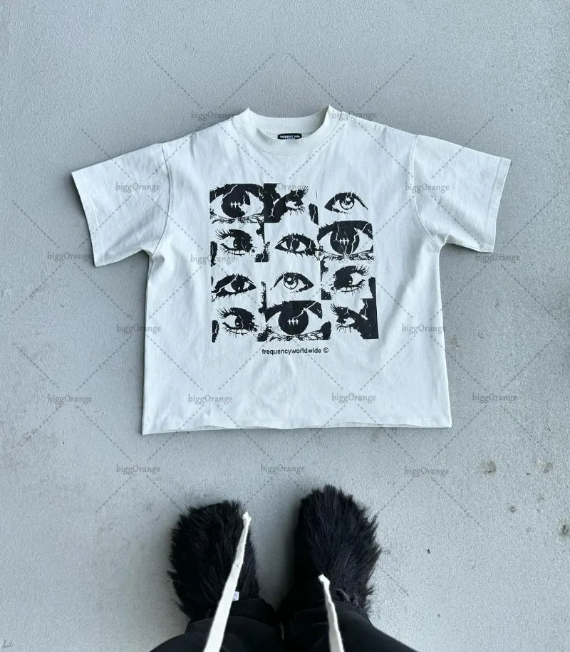 2024 Y2k Harajuku Retro Oversized Short Sleeve Men Letter Cartoon Print T-Shirt High Street Trendy Versatile Clothing Women Street King Limited