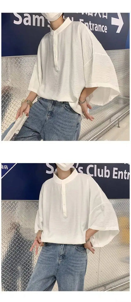 Summer Short Sleeved Shirt Men Oversized Fashion Black White Shirt Men Streetwear Korean Loose Pullover Shirt Mens Casual Shirts Street King Limited