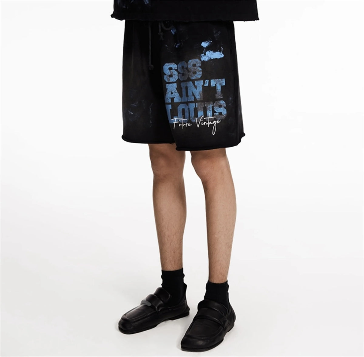Saint Louis 24SS Future Vintage Splashing Ink Graffiti Making Dirty Water Making Old Drawstring Shorts For Summer Street King Limited