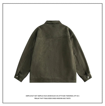 army green faux suede heavyweight jackets american street vintage outdoor jacket zipper lapel casual coats for men unique default style 5409