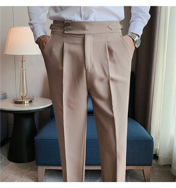 2024 High Quality Business Casual Draped High-waist Trousers Men Solid Color Formal Pants Male Formal Office Social Suit Pants Street King Limited