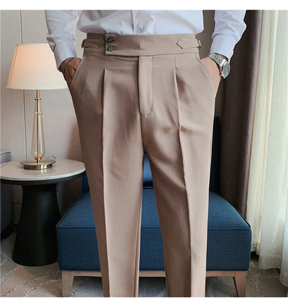 2024 High Quality Business Casual Draped High-waist Trousers Men Solid Color Formal Pants Male Formal Office Social Suit Pants Street King Limited