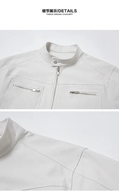 men retro casual stand collar streetwear fashion loose lightweight short motorcycle jacket women spring autumn coat outerwear unique shorts style 421