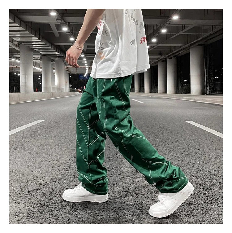 fashion design lines denim jeans mens zipper loose straight trousers hip hop new casual streetwear pants joggers baggy jeans unique joggers style 415