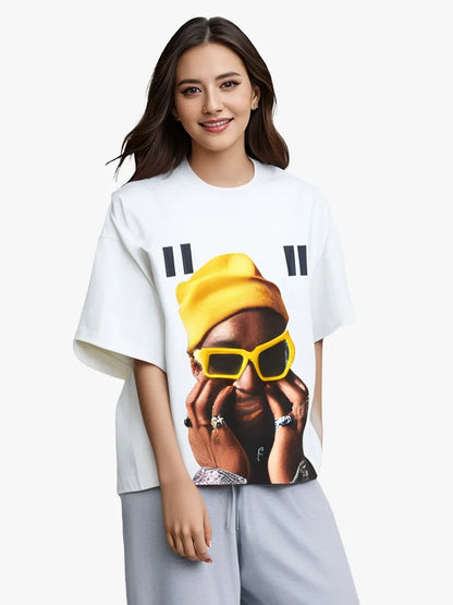 Y2k Harajuku rapper Pattern Printed Oversized T-Shirt Mens and Womens Retro Street Casual Short Sleeved  Hip Hop 2000s Tops Street King Limited