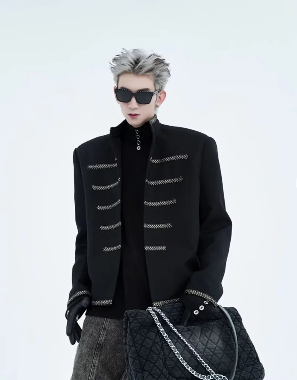 street black mens suit jacket 2024 new palace fashion stand collar unisex outwear oversized printing shoulder pads coats male unique default style 3966
