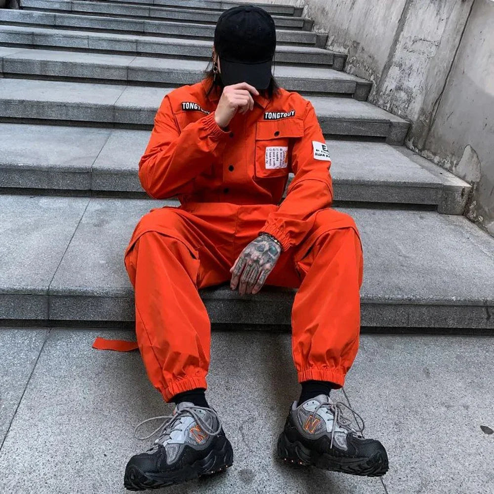 2023 autumn street short sleeve american jumpsuit mens jumpsuit suit motorcycle removable pants hip hop leg pants techwear shorts