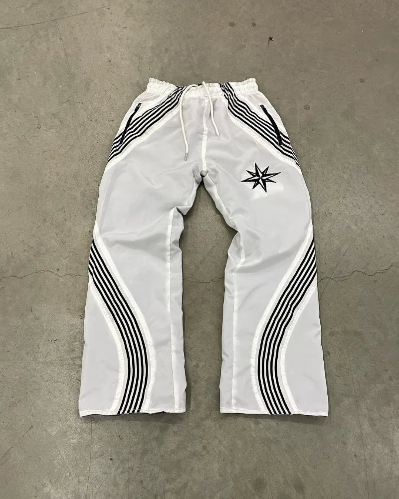 american high street fashion striped letter printed trousers men y2k harajuku retro personality casual oversized wide leg pants unique default style 3323