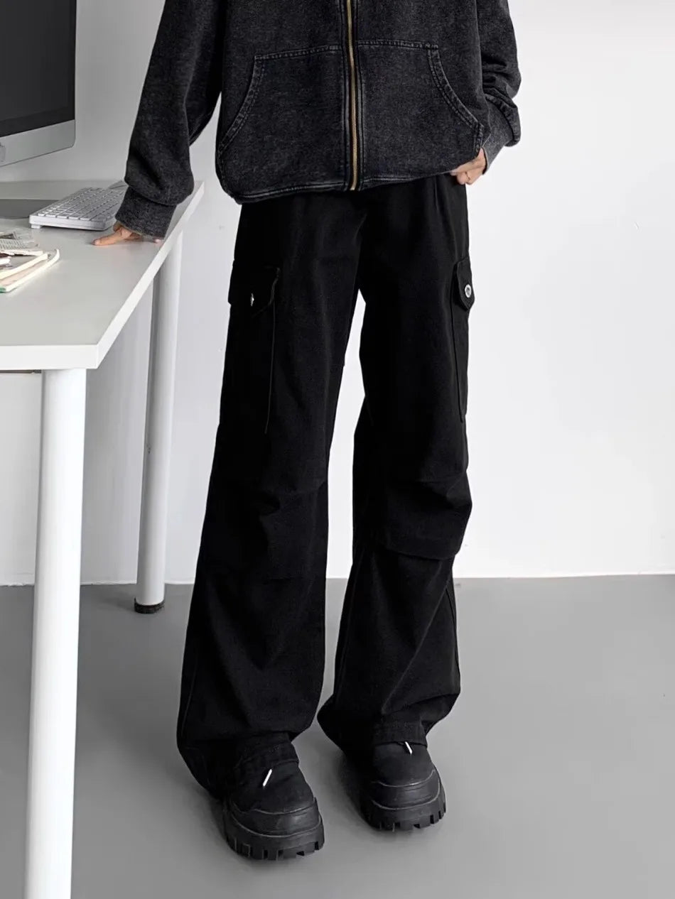 American Tie Dye Cargo Pants Mens Autumn Vintage High Street Straight Leg Trousers Casual Multi Pocket Loose Overalls Male Street King Limited