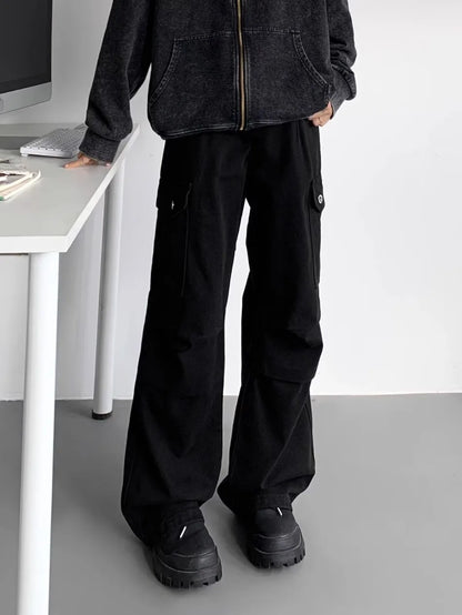 American Tie Dye Cargo Pants Mens Autumn Vintage High Street Straight Leg Trousers Casual Multi Pocket Loose Overalls Male Street King Limited