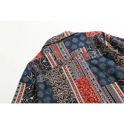 Korean Hawaiian Cuban collar retro printed shirt men American handsome simple casual versatile loose beach short-sleeved shirt Street King Limited