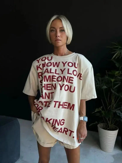 European and American hot girls American retro high street printed short-sleeved loose and versatile tops trendy brand y2k tiops Street King Limited