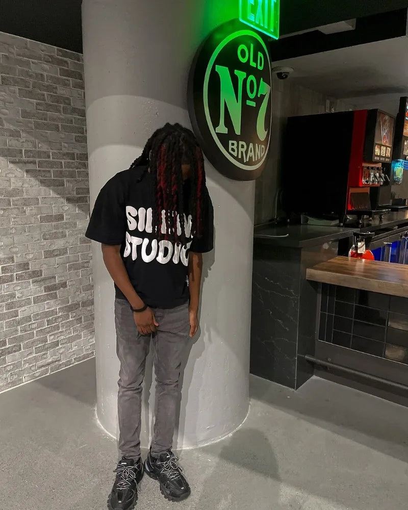 Trendy Brand Fashion Letters Cartoon Print Oversized Short-sleeved Men Y2k Harajuku Hip-hop Retro Loose Casual T-shirts Women Street King Limited