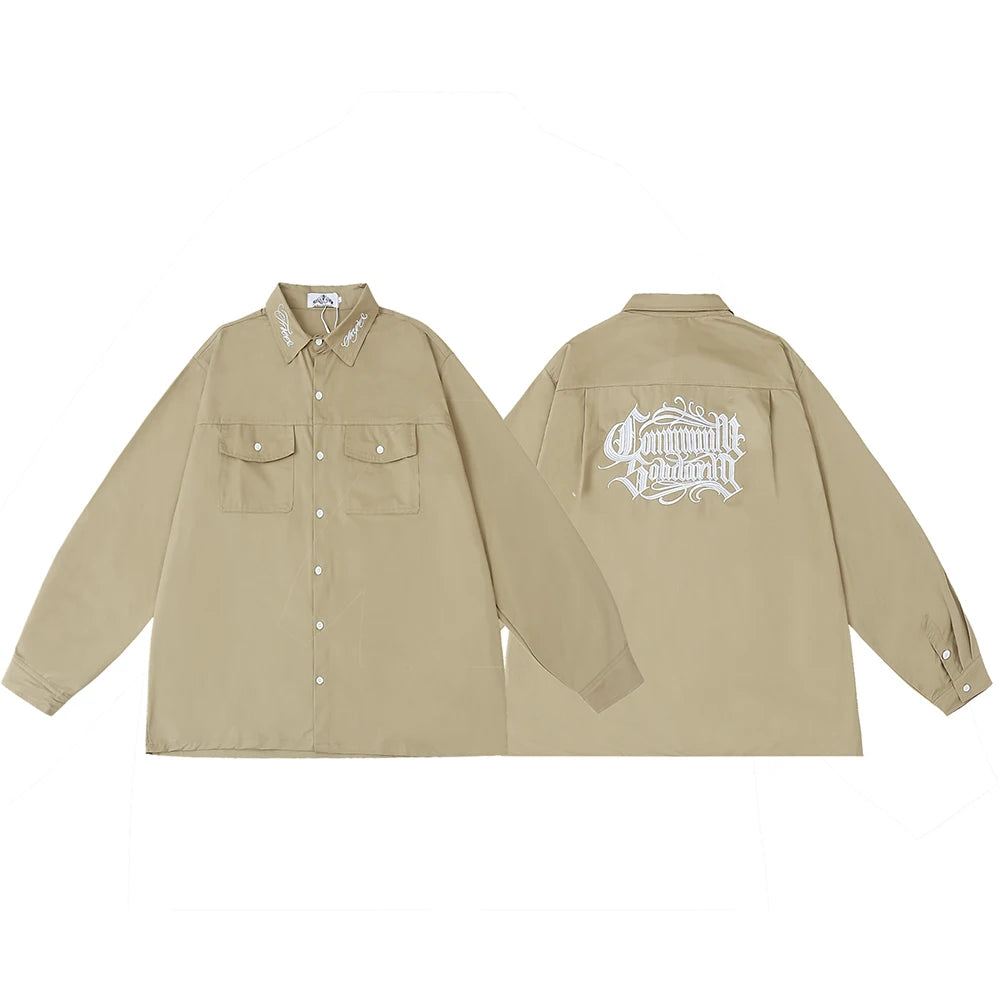 Neck Letter Embroidery Vintage Black Shirts for Men and Women Lapel Streetwear Baggy Camisas Y2k Ropa Hombre Casual Clothing Street King Limited