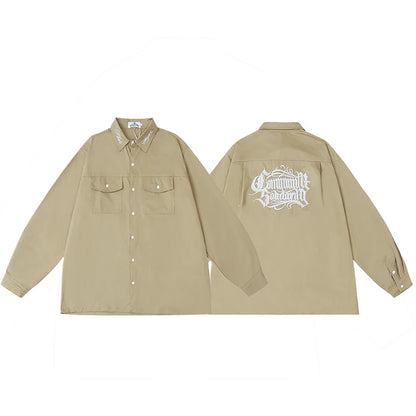 Neck Letter Embroidery Vintage Black Shirts for Men and Women Lapel Streetwear Baggy Camisas Y2k Ropa Hombre Casual Clothing Street King Limited