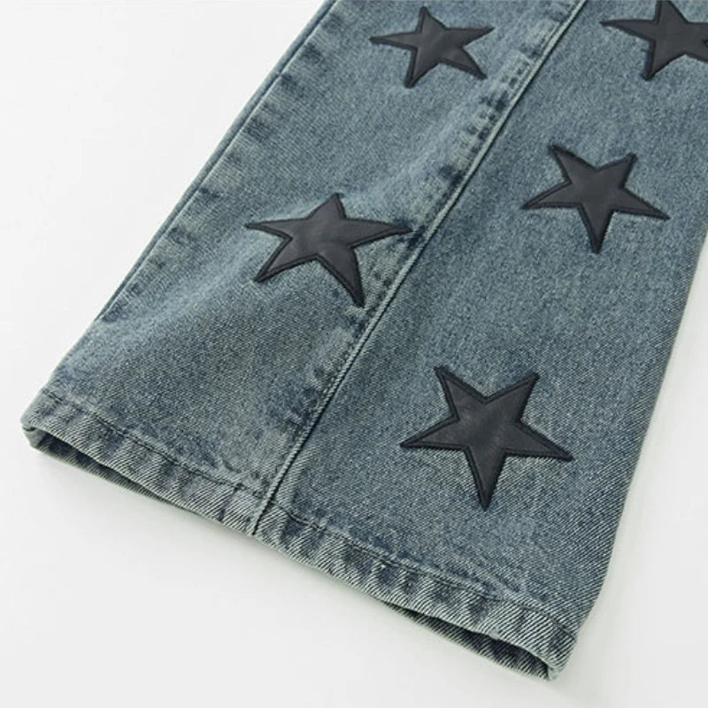 mens high street stars embroidery denim jean pants casual loose straight jeans hip hop y2k unisex pants streetwear joggers unique joggers style 2912