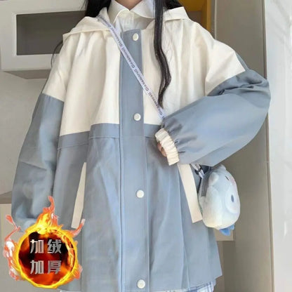 s 3xl basic jackets women patchwork design all match preppy style casual outerwear with hat daily harajuku streetwear clothing unique default style 4631