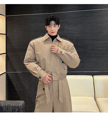 men 2 pieces sets quilted short cargo jacket pant autumn winter korean streetwear casual thicken bomber coat trousers suits unique cargo style 2641