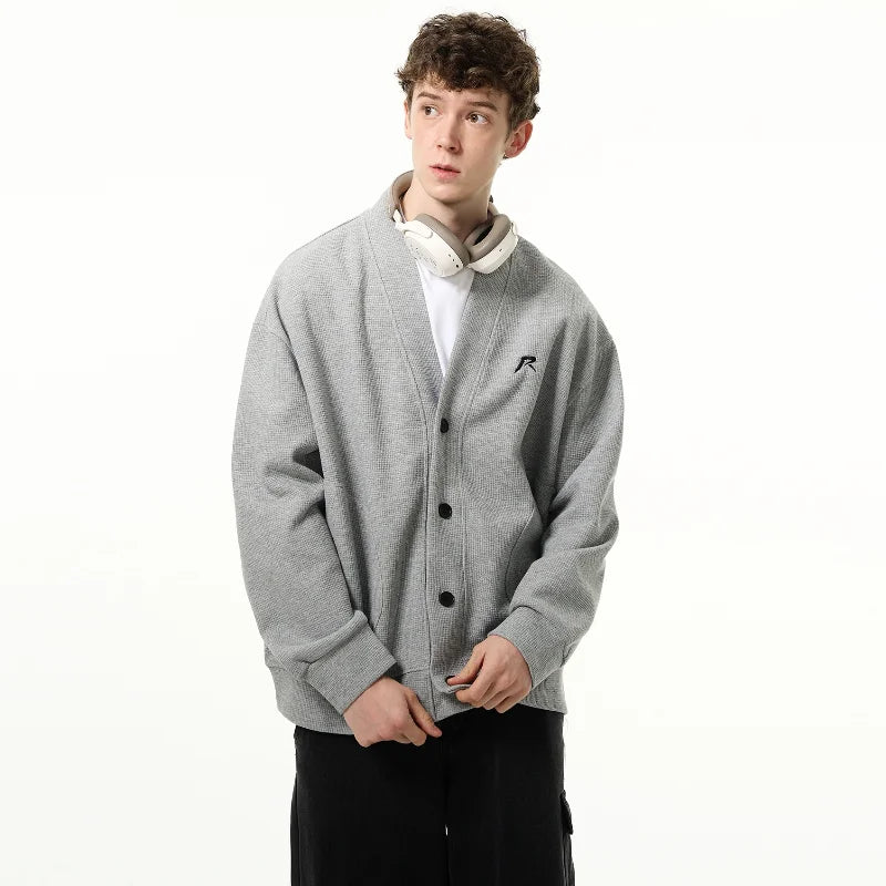 American V-neck Mens Cardigan Spring New Embroidered Casual Loose Couple Knitted Coats Single Breasted Solid Sweater Jackets Street King Limited