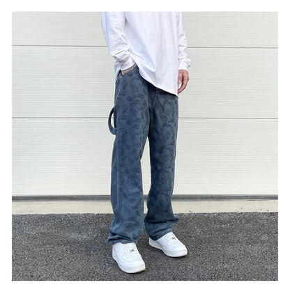 hip hop straight denim jeans pants fashion zipper paisley jeans streetwear mens new casual loose trousers jean pants joggers unique joggers style 3041