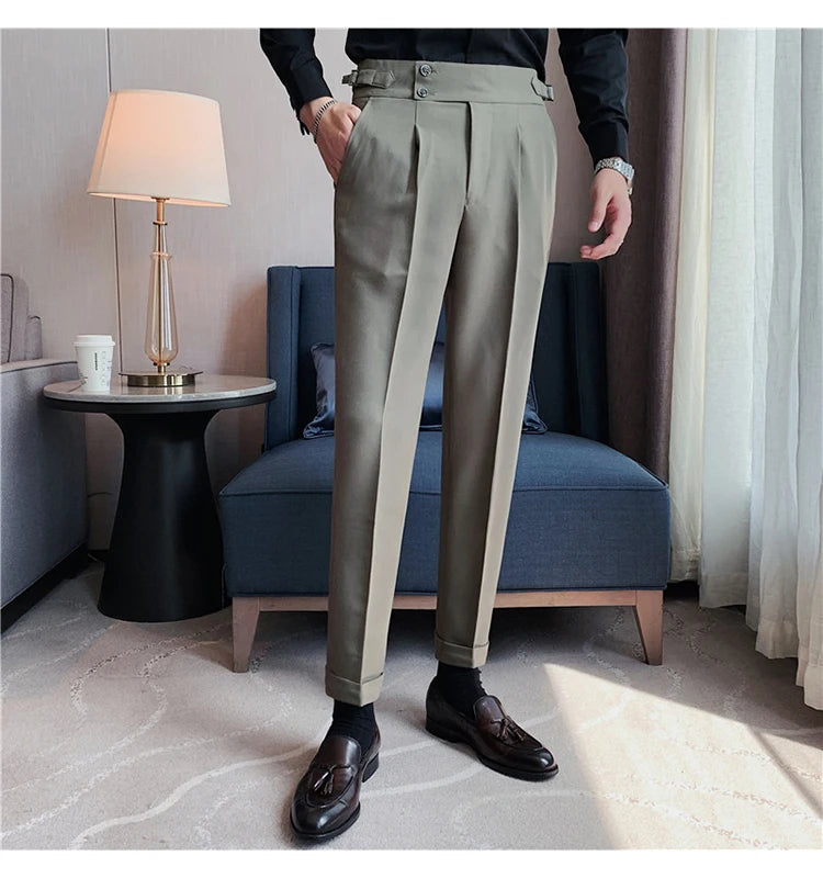 2024 High Quality Business Casual Draped High-waist Trousers Men Solid Color Formal Pants Male Formal Office Social Suit Pants Street King Limited