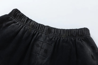 RRR123 2024 New Sports Shorts Heavyweight Washed Graffiti Print Vintage Drawstring Capris Casual High Street Loose Curled Y2K Street King Limited