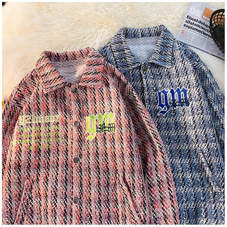 american retro plaid jacket korean trend couple jackets embroidery design unisex outerwear loose plus size mens coat unique default style 1001