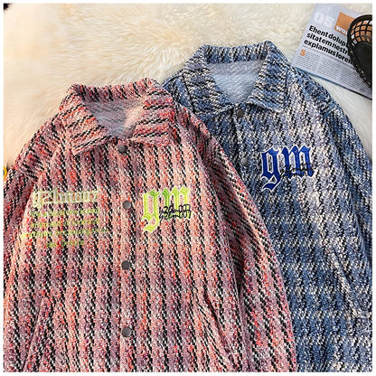 american retro plaid jacket korean trend couple jackets embroidery design unisex outerwear loose plus size mens coat unique default style 1001