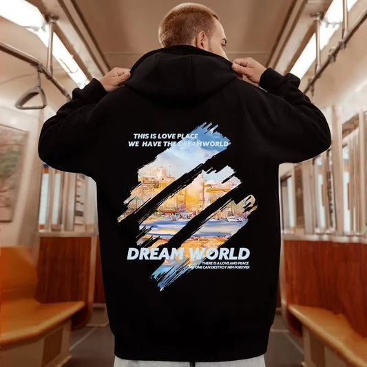 Autumn Funny Graphic Hoodies For Men Y2K Vintage Dream World Print Oversized Hooded Sweatshirts New Streetwear Hip Hop Hoody Street King Limited