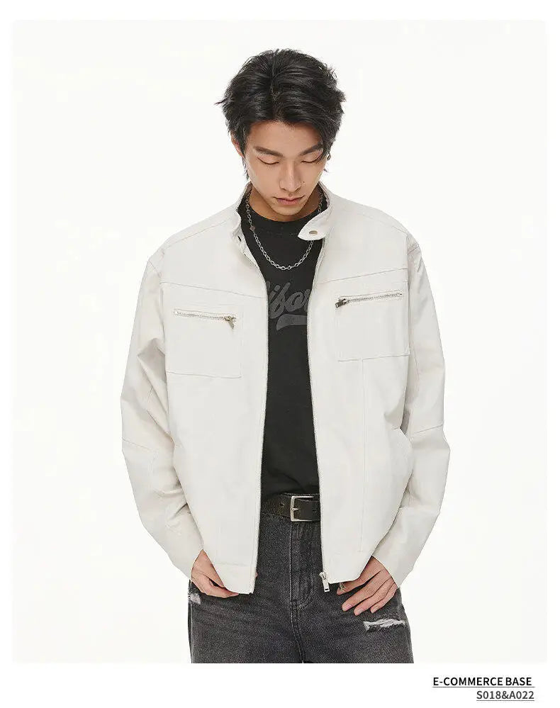 men retro casual stand collar streetwear fashion loose lightweight short motorcycle jacket women spring autumn coat outerwear unique shorts style 408