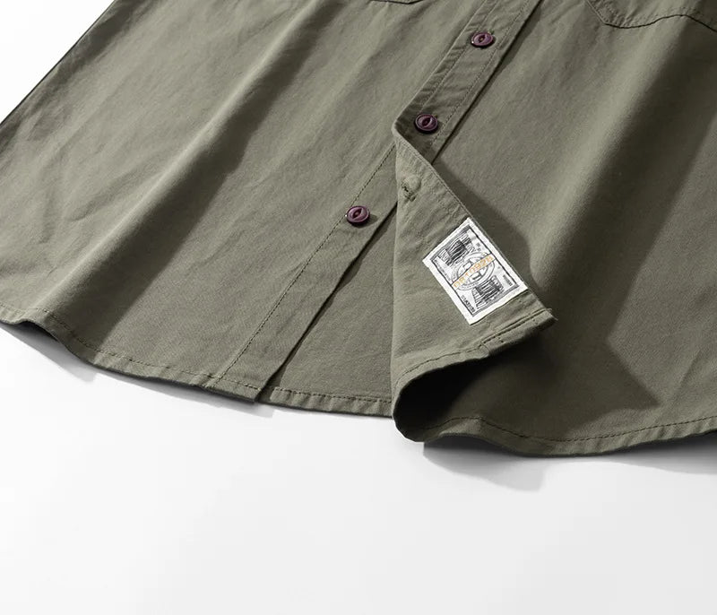 Men's Japanese Short Sleeve Cargo Shirt, Solid Color, Simple Fashion, Engineer Casual Shirt, 100% Cotton, New, Summer Street King Limited