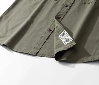 Men's Japanese Short Sleeve Cargo Shirt, Solid Color, Simple Fashion, Engineer Casual Shirt, 100% Cotton, New, Summer Street King Limited