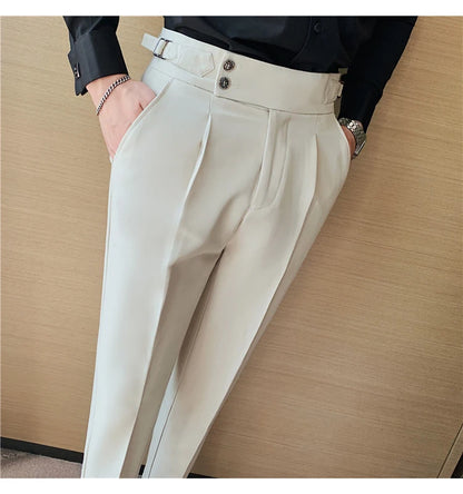 2024 High Quality Business Casual Draped High-waist Trousers Men Solid Color Formal Pants Male Formal Office Social Suit Pants Street King Limited