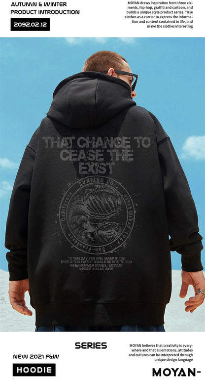 Wave Graphics Letter Print Loose Casual Fleece Hoodies For Men Autumn Retro High Street Oversized Hooded Sweatshirts Y2K Clothes Street King Limited