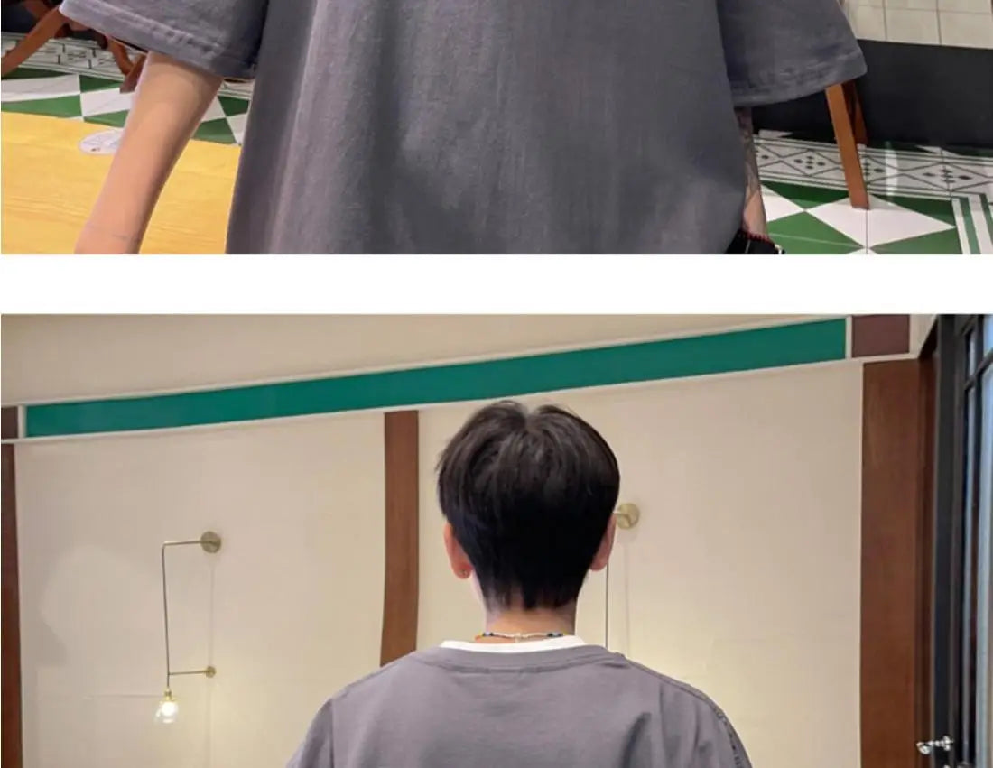 Loose American retro dark green t-shirt men's trendy summer short-sleeved European and American high street half-sleeved tops Street King Limited