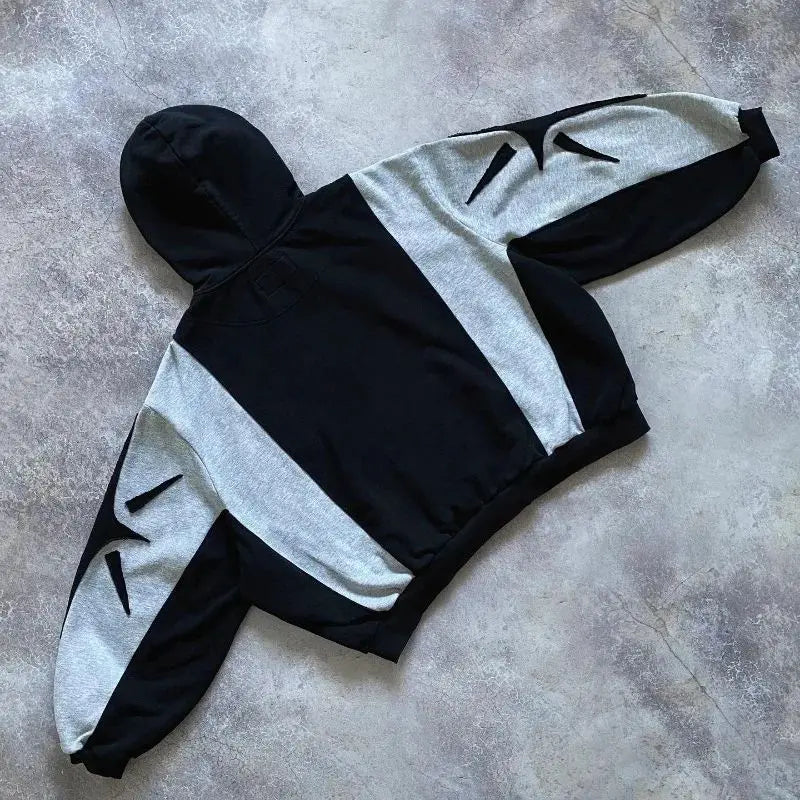 Y2k Patch Design Loose Zip Hoodies for men Geometric Pattern Splicing Sweatshirt Gothic Streetwear Oversized Casual Men Clothing Street King Limited
