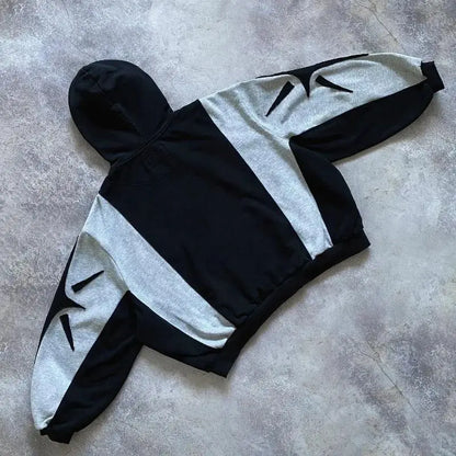 Y2k Patch Design Loose Zip Hoodies for men Geometric Pattern Splicing Sweatshirt Gothic Streetwear Oversized Casual Men Clothing Street King Limited