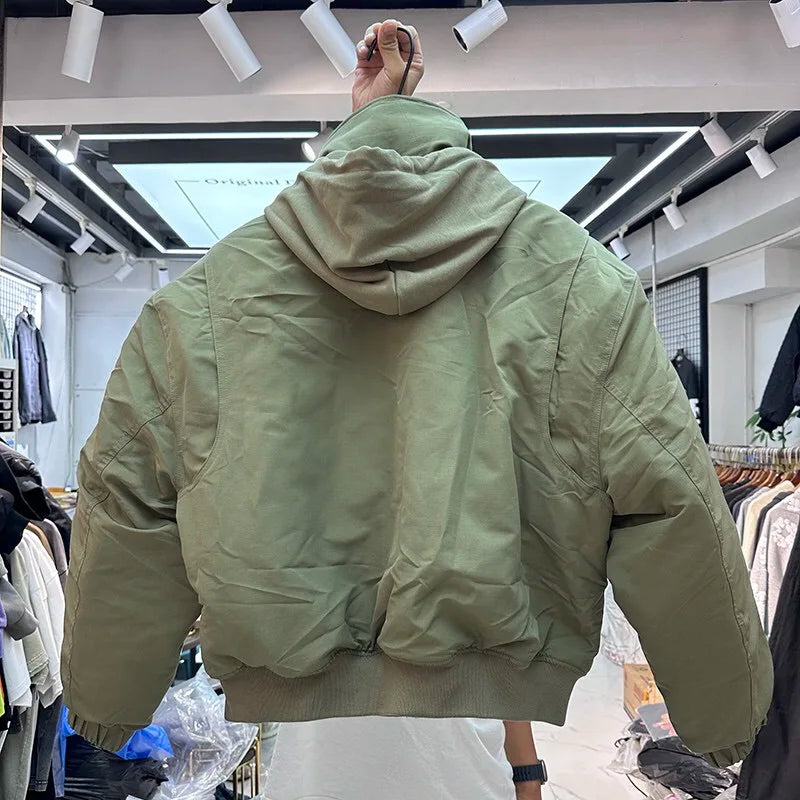 2024AW new cotton dress solid color hooded multi-pocket jacket Street King Limited