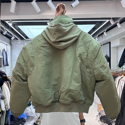 2024AW new cotton dress solid color hooded multi-pocket jacket Street King Limited