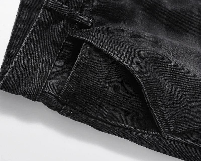 high street patchwork ripped black jeans pants for men straight retro casual sashes pockets denim trousers oversized loose jean unique jeans style 2828