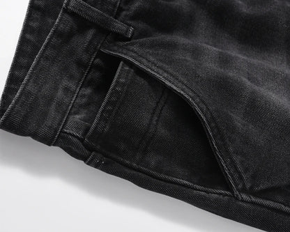 high street patchwork ripped black jeans pants for men straight retro casual sashes pockets denim trousers oversized loose jean unique jeans style 2828